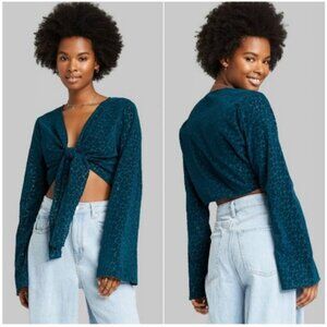 WILD FABLE floral velvet bell sleeve tie front crop top - NWT